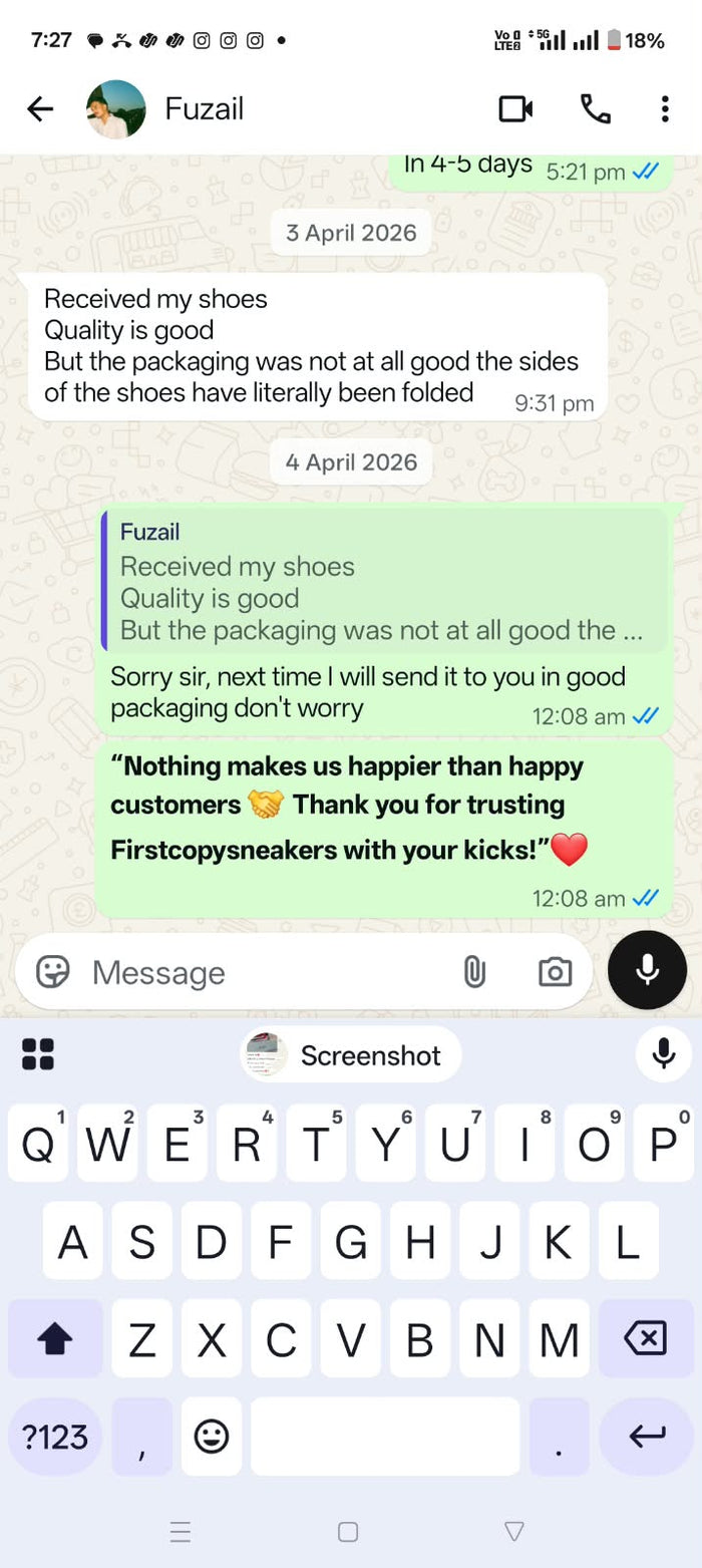 Customer feedback screenshot