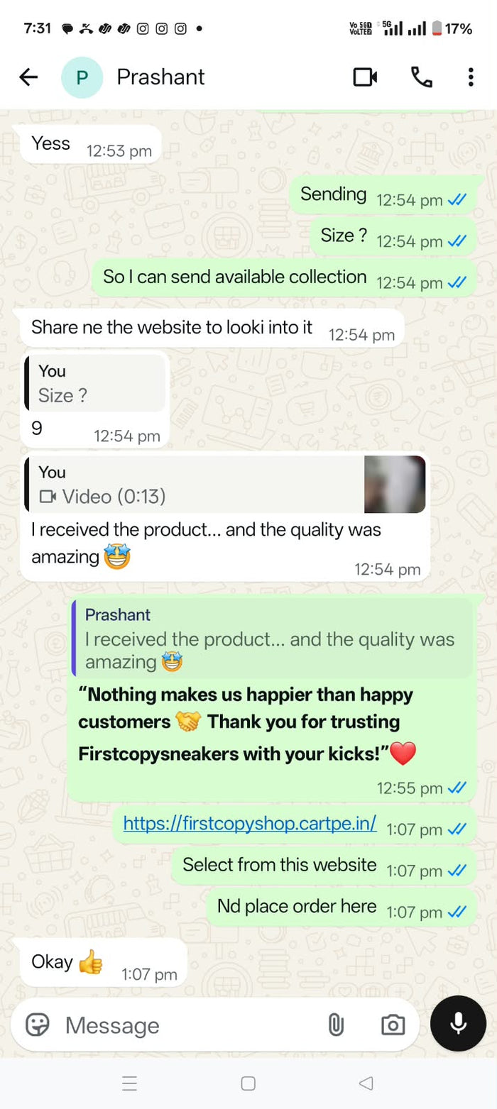 Customer feedback screenshot