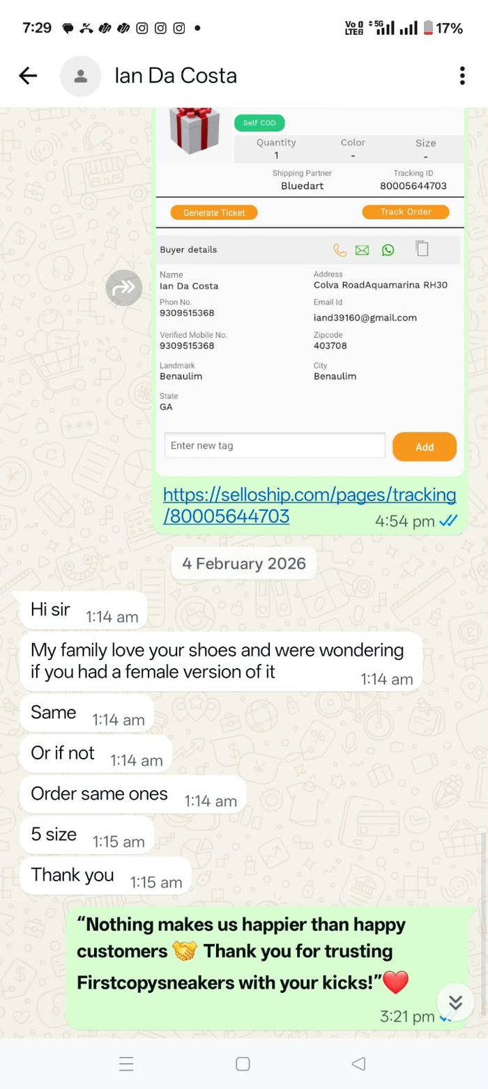 Customer feedback screenshot